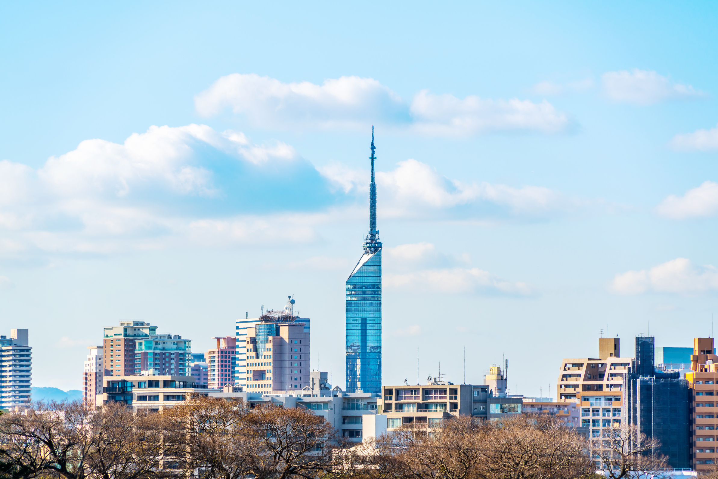 Fukuoka tower and city skyline in Fukuoka Japan